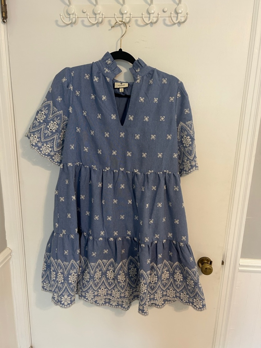 Tuckernuck Blue Mini Dress with White Embroidery